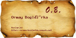 Ormay Boglárka névjegykártya